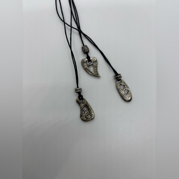 Vintage Multi Strand Cord Necklace - Black Silver Heart Drop - Picture 7 of 7